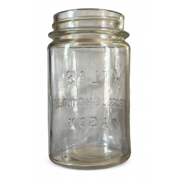 Vtg Glass Atlas Strong Shoulder Mason Jar Straight Side No Lid Clear Glass Retro - Picture 7 of 8